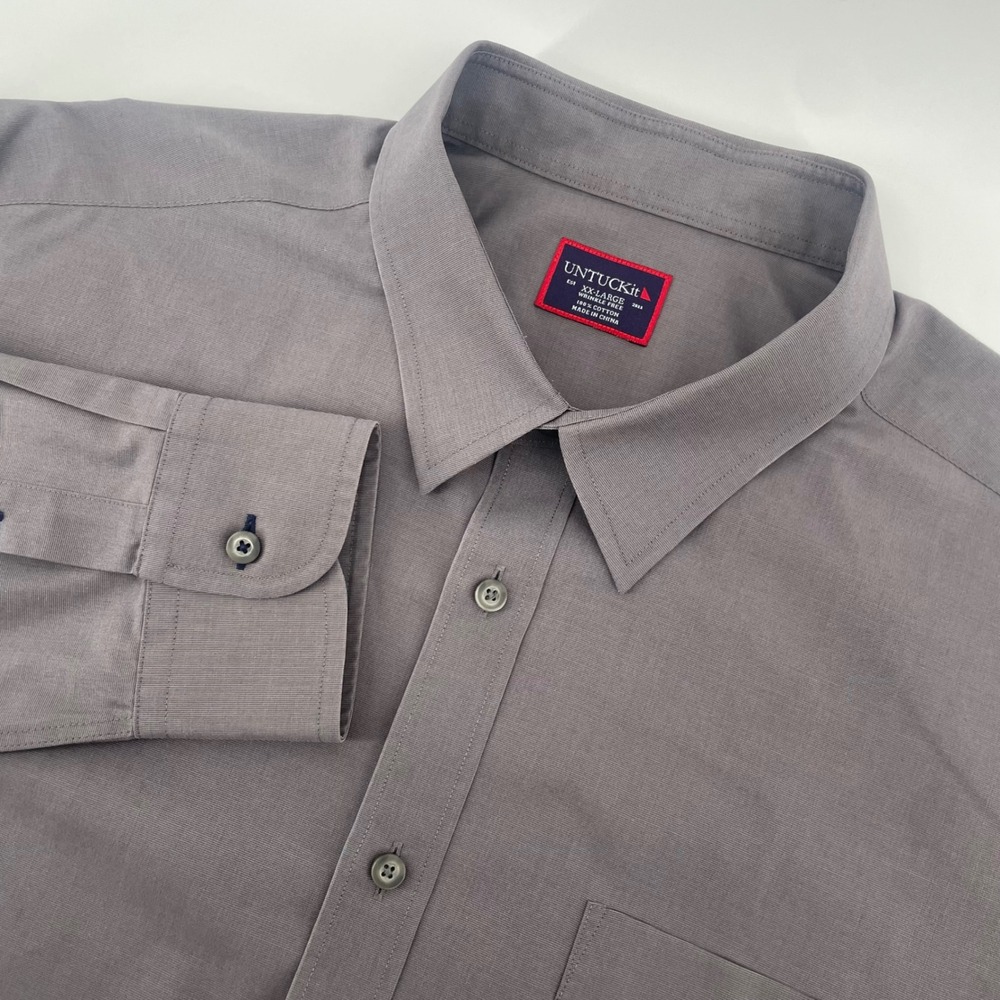 UNTUCKit Button Down Shirt Mens XXL Gray Wrinkle Free Long Sleeve Cotton Casual